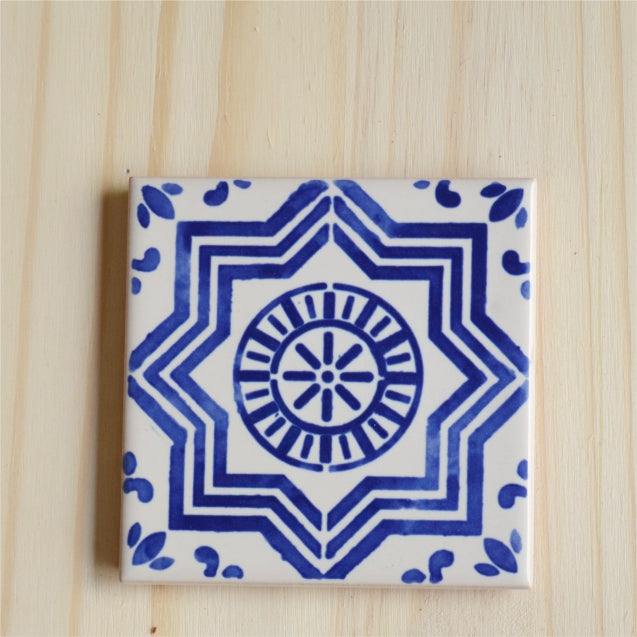 hand painted cobalt tile pattern