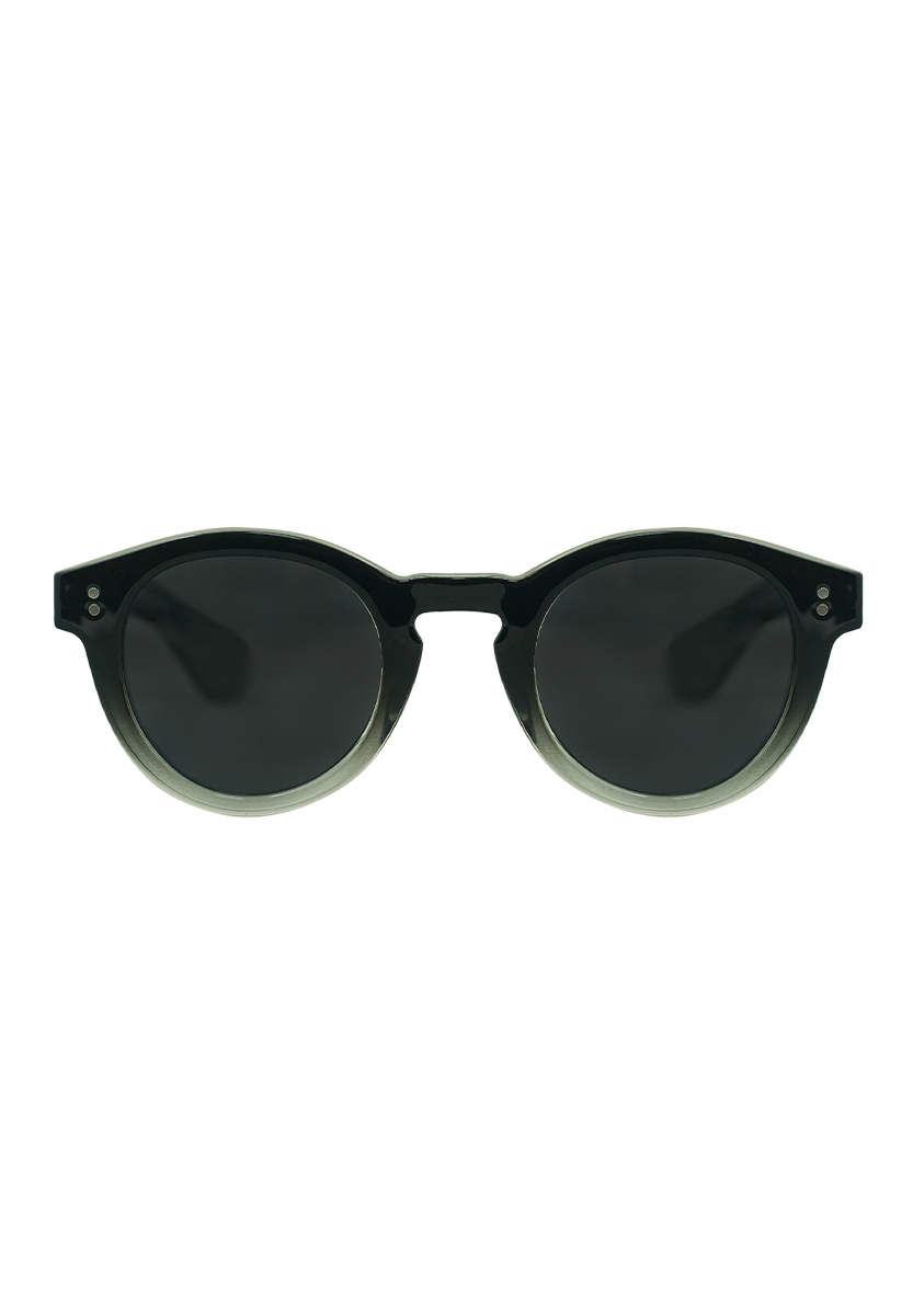 A pair of Shiny Black Rodea sunglasses by Oceanides with dark polarized lenses, shown from the front on a plain white background.