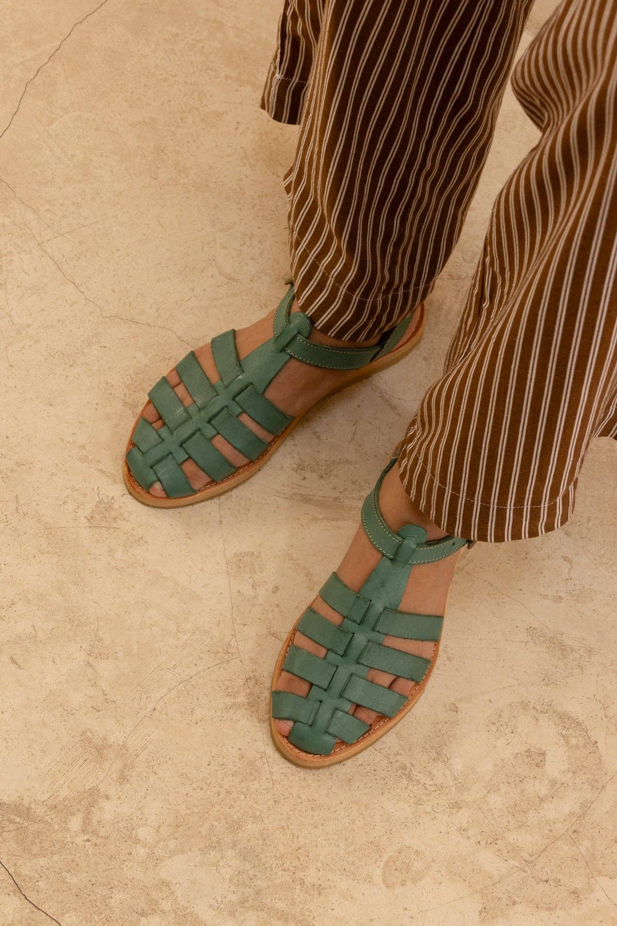 Green Chilaquiles - Green Leather Fisherman Sandals
