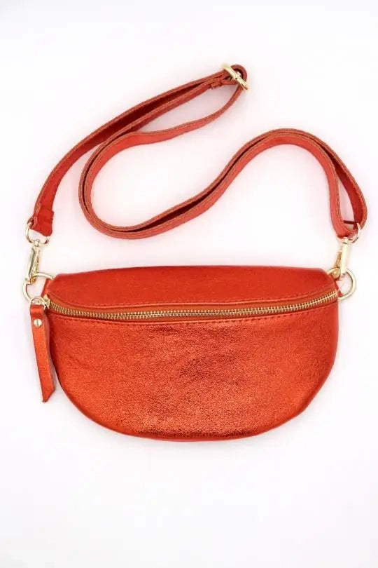 Metallic Leather Fanny Pack Crossbody Bag