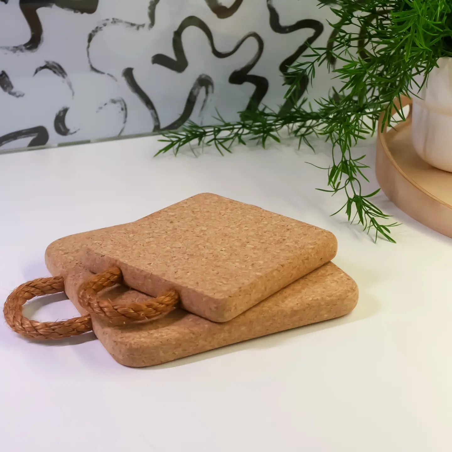 Natural Cork Trivet with Rope