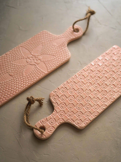 Pink crafted crochet porcelain board