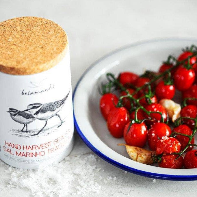Traditional Coarse Sea Salt Belamandil 500g_plate of tomatoes