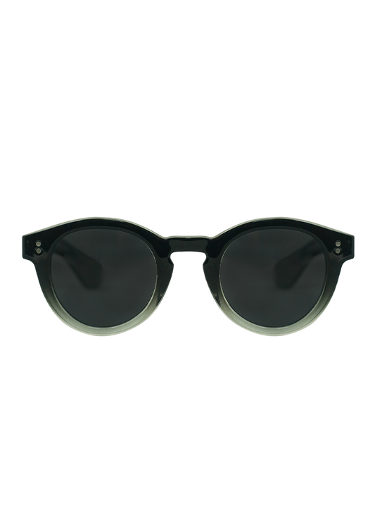 A pair of Shiny Black Rodea sunglasses by Oceanides with dark polarized lenses, shown from the front on a plain white background.