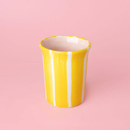 Valentina Handmade Spanish Ceramic Mug – Pink & Yellow Stripes
