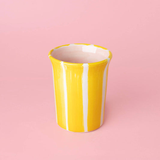 Valentina Handmade Spanish Ceramic Mug – Pink & Yellow Stripes