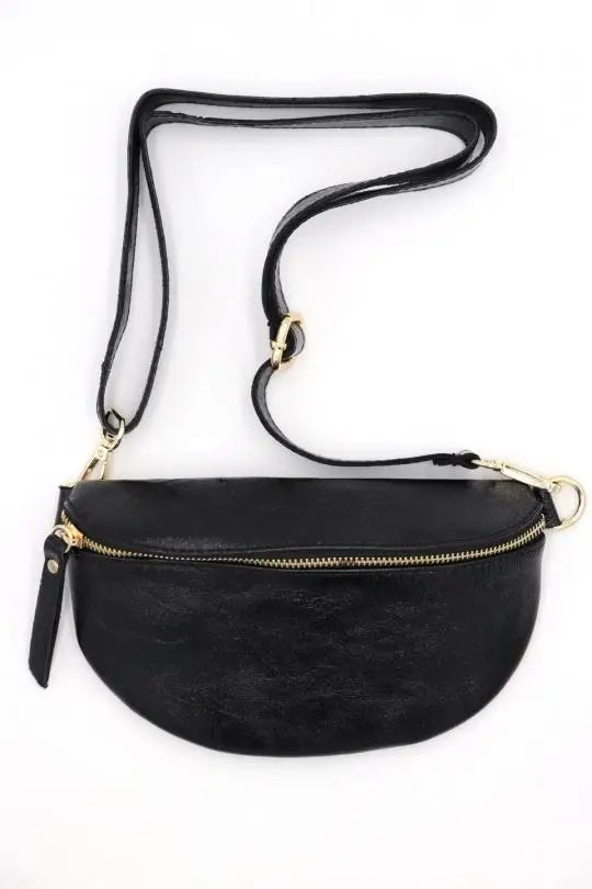 Metallic Leather Fanny Pack Crossbody Bag