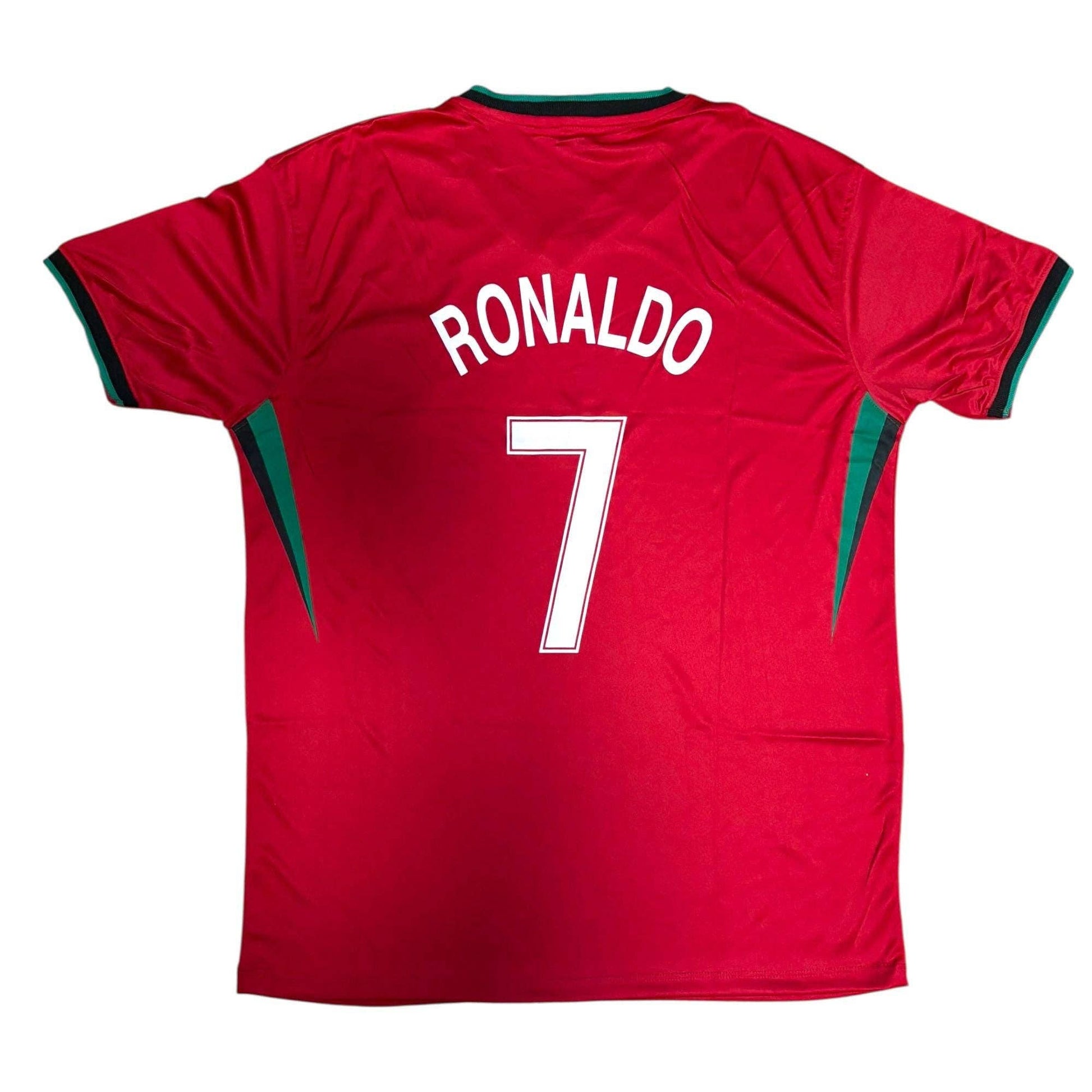Show your support with the Vintage Dreamz Portugal Soccer Jersey—available in youth, adult, and unisex sizes. This red replica features green accents and "Ronaldo 7" in white on the back, perfect for CR7 fans.