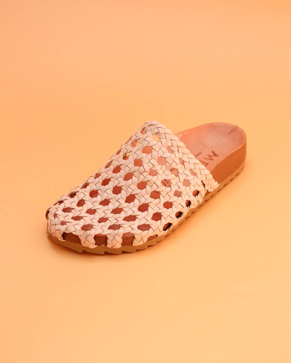 Puebla - Woven Light Brown Leather Mule with Bio Sole