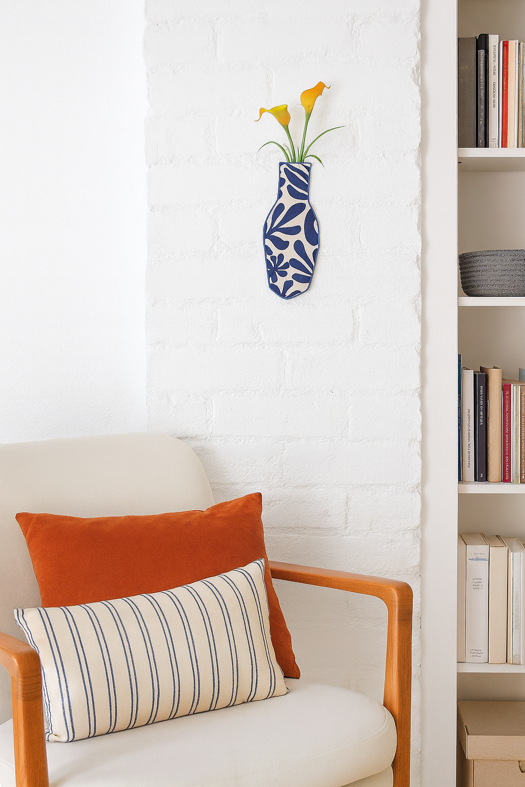 White & Blue Cotton Flower Vase