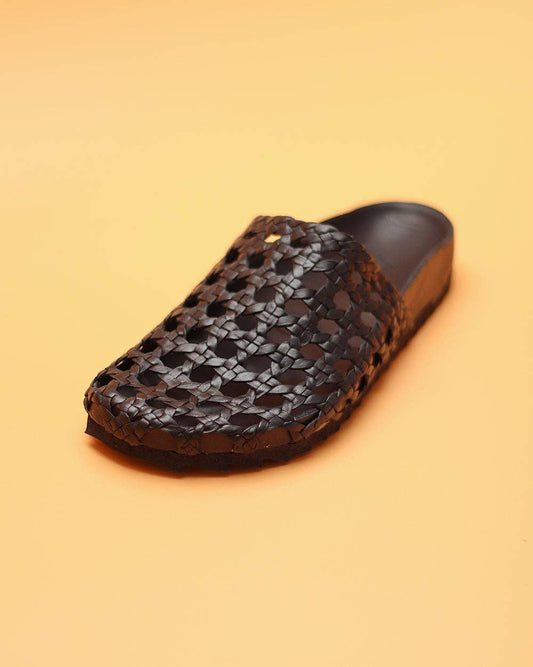 Jalisco - Woven Black Leather Mule with Bio Sole