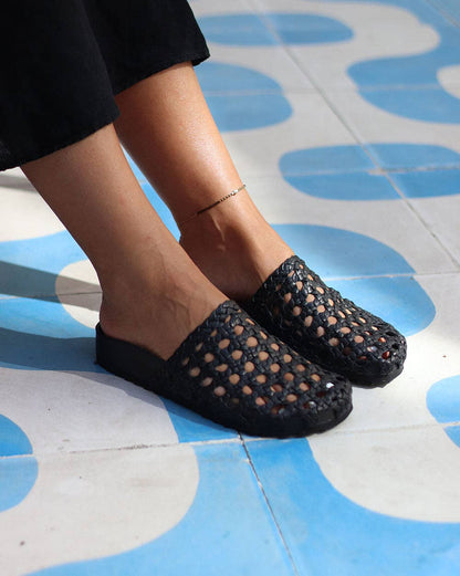 Jalisco - Woven Black Leather Mule with Bio Sole