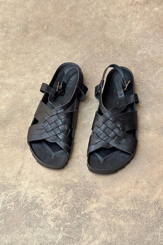 Mole - Black Leather Sandals For Wide Feet