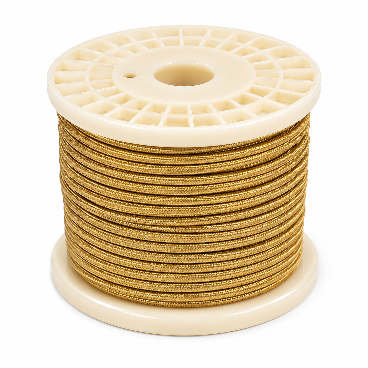 Gold braided textile electrical cable for custom pendant lighting, designed for handcrafted enamel pendant lamps and premium decorative lighting installations.