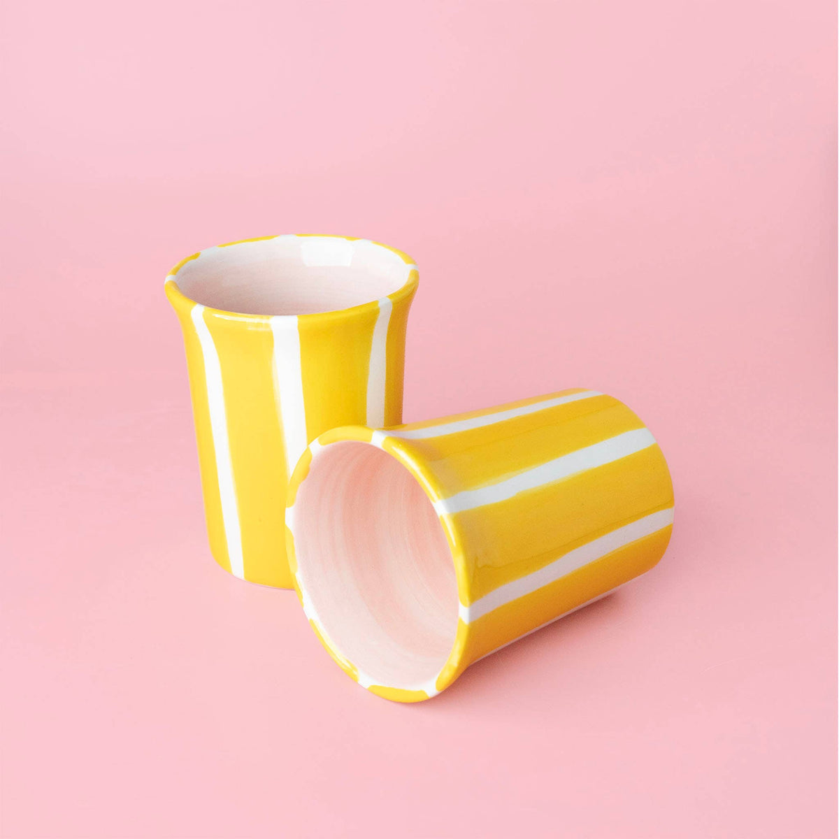 Valentina Handmade Spanish Ceramic Mug – Pink & Yellow Stripes