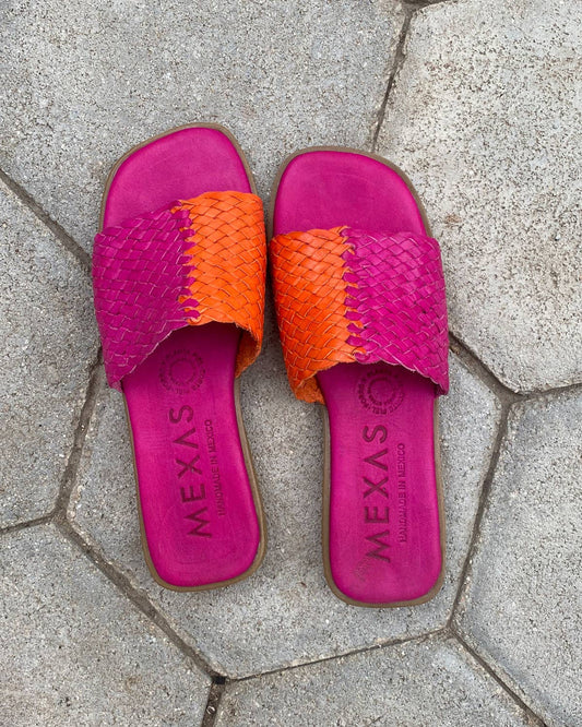 Chapala Fucsia - Fucsia and Orange Woven Flat Sandal