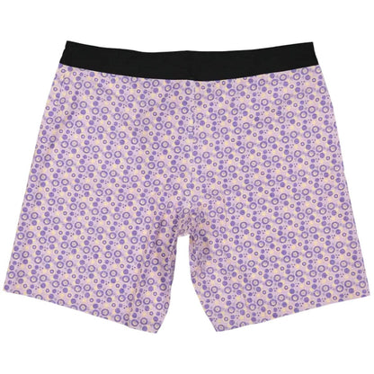 Mocha and violet circular Vortex print on Futah recycled polyester boardshorts