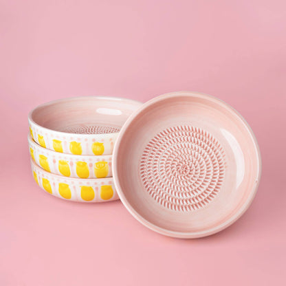 Large Valentina ceramic garlic grater plate in pink and yellow