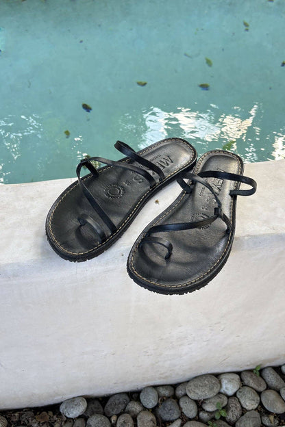 El Camino Black Leather Sandals