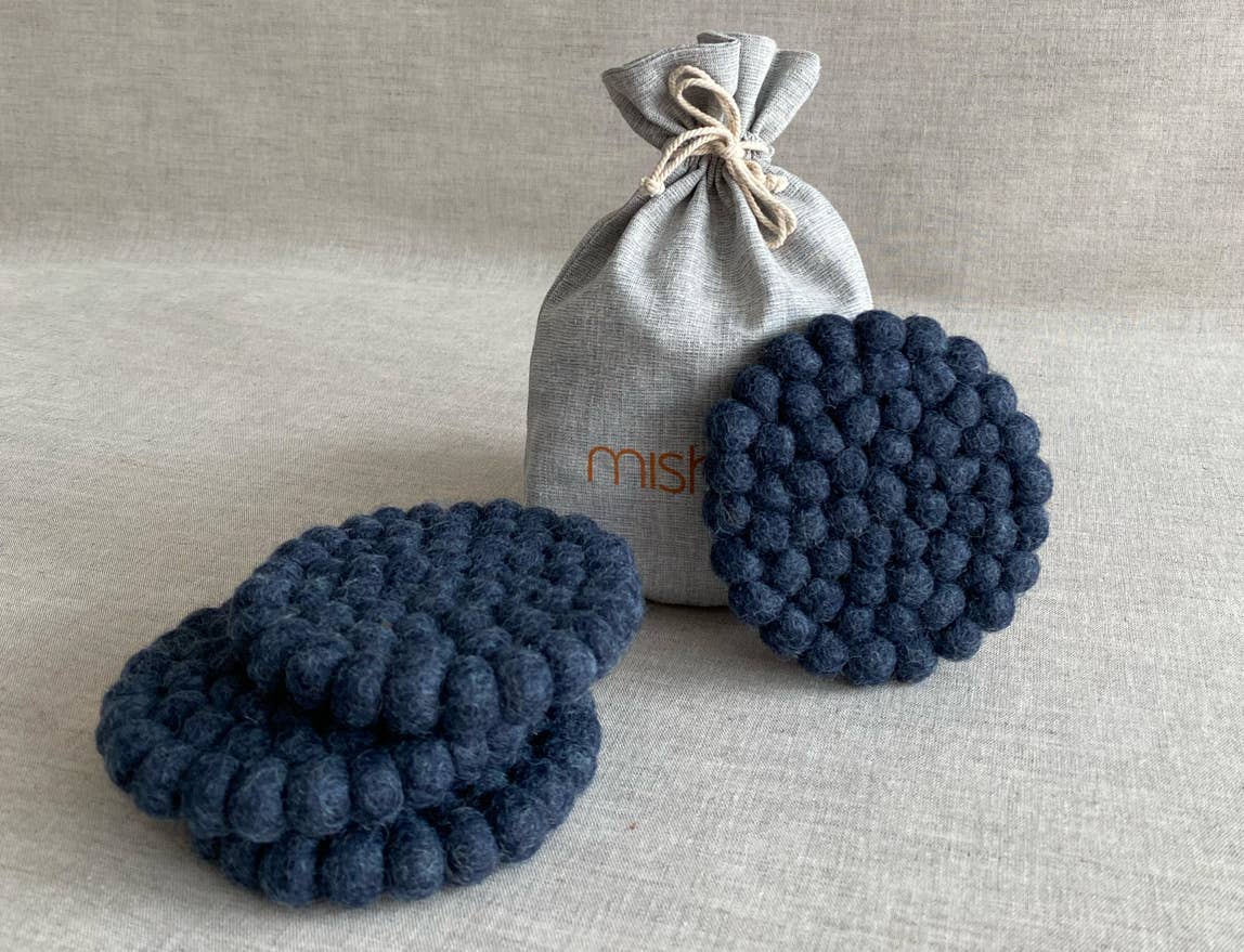 Pipa handmade navy wool felt coasters – set of four