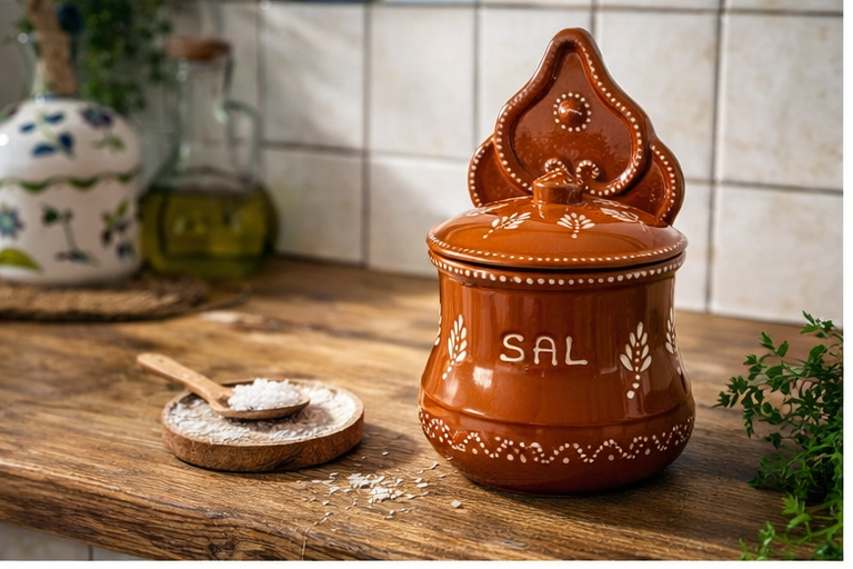 Painted Portuguese Clay Salt Cellar No.0