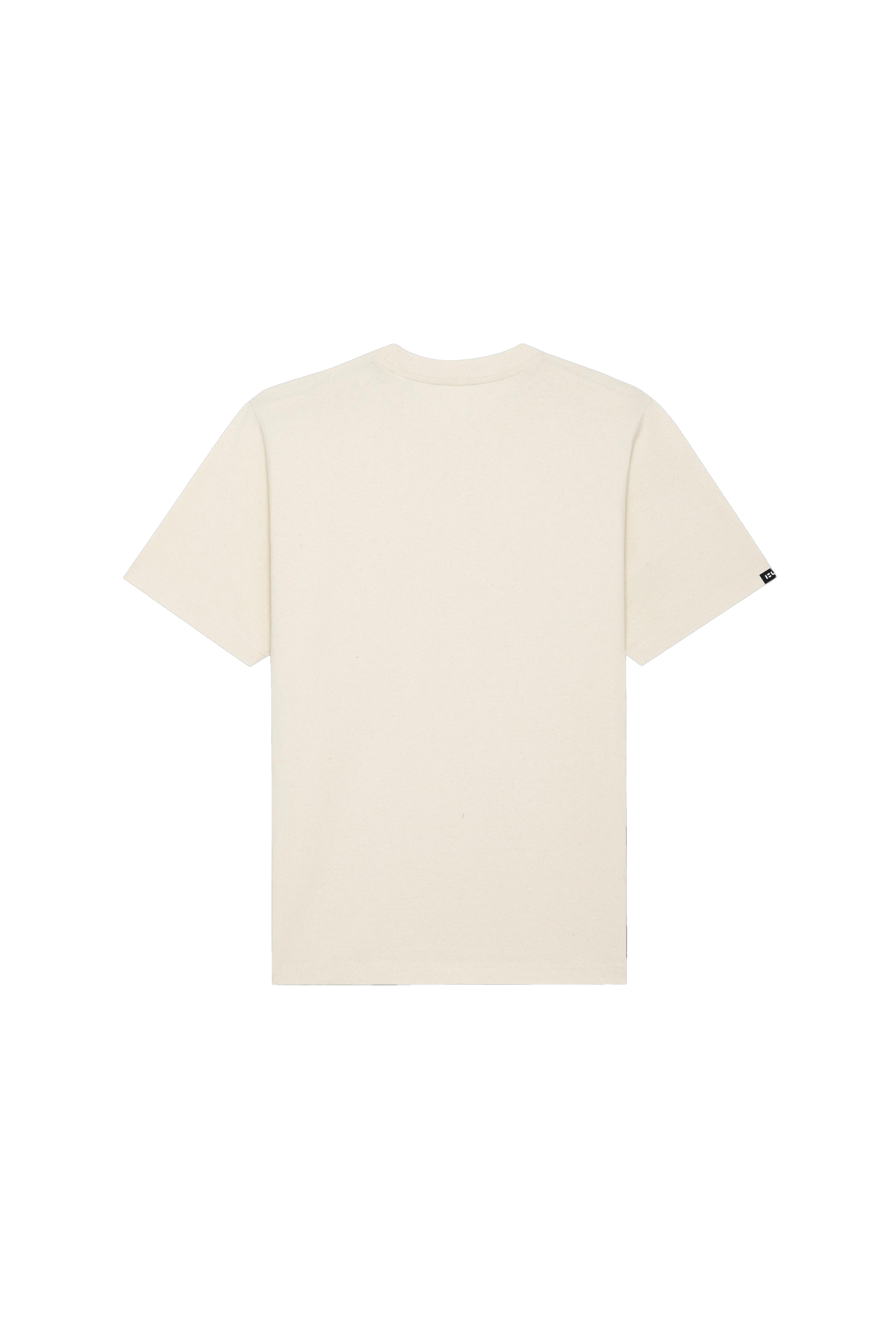 The Sardines T-Shirt by Humpier is a short-sleeved organic cotton tee, shown flat with the back facing up against a white background. It features a small black tag on the left sleeve, offering simple, effortless Mediterranean style.