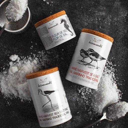 hand harvested jars of traditional sea salt from Portugal