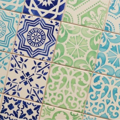 Coasters Set in portuguese tiles hand painted, turquoise, Set A
