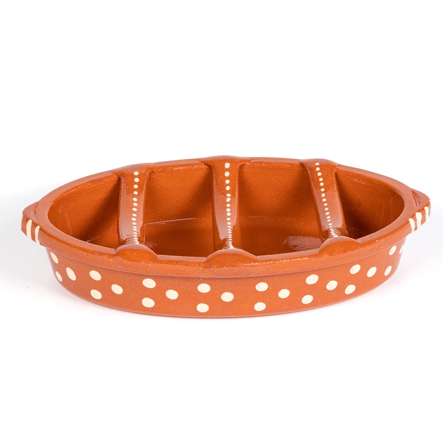 chorizo ceramic dish terracotta with polka dots